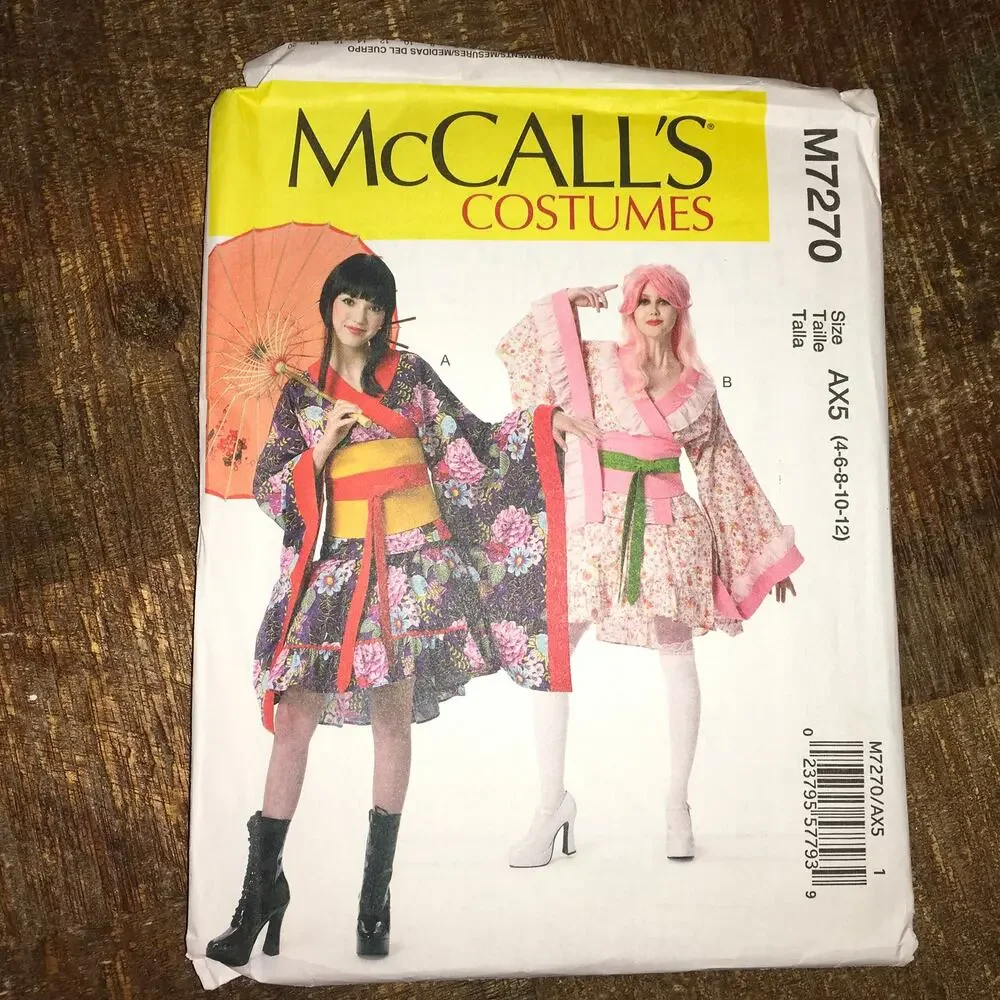 McCalls Sewing Pattern M7270 Cosplay Kawaii Lolita Kimono Obi Geisha 4-12 UNCUT